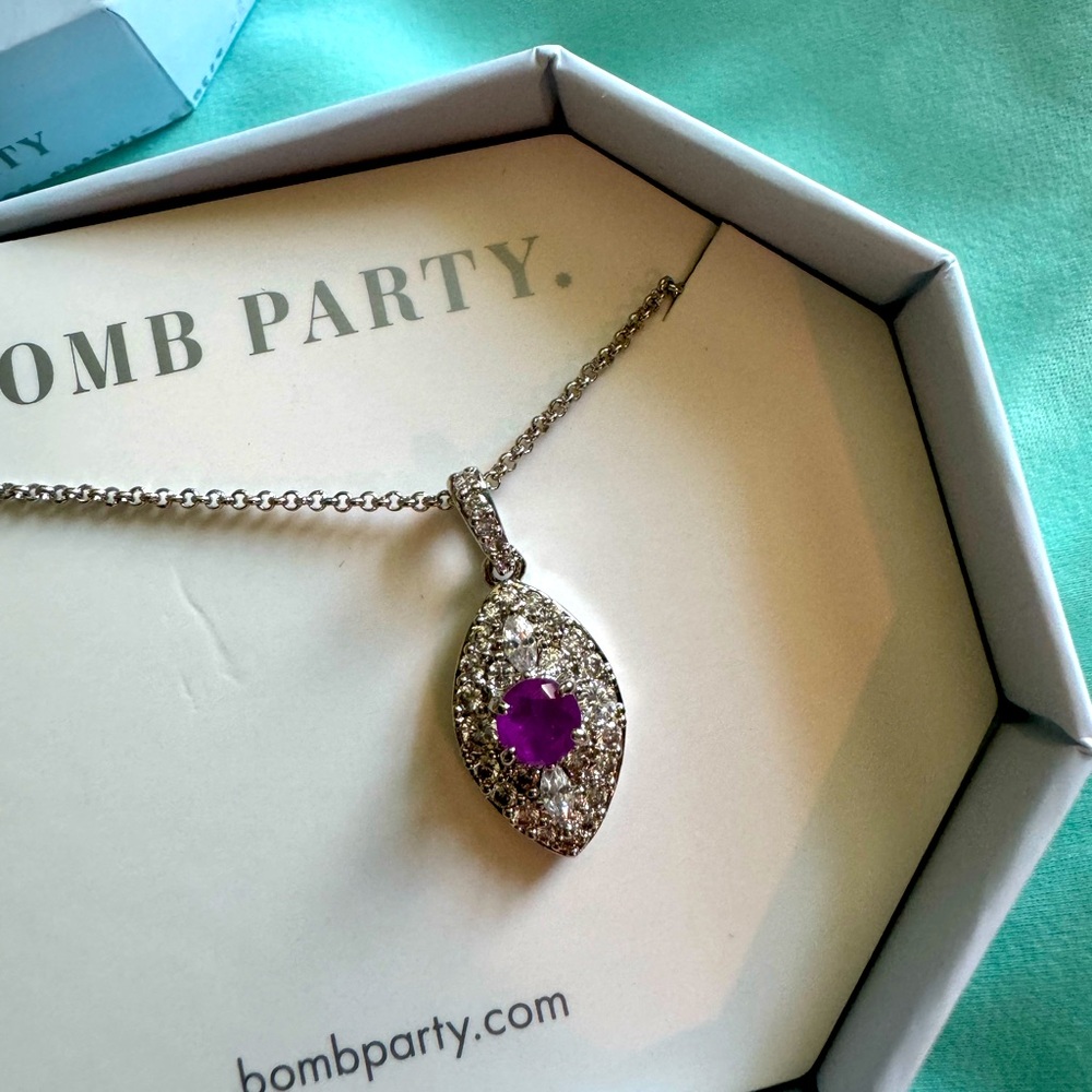 Bomb Party necklace. “Call it a crush” RBP3992. Purple Quartz Rhodium plating